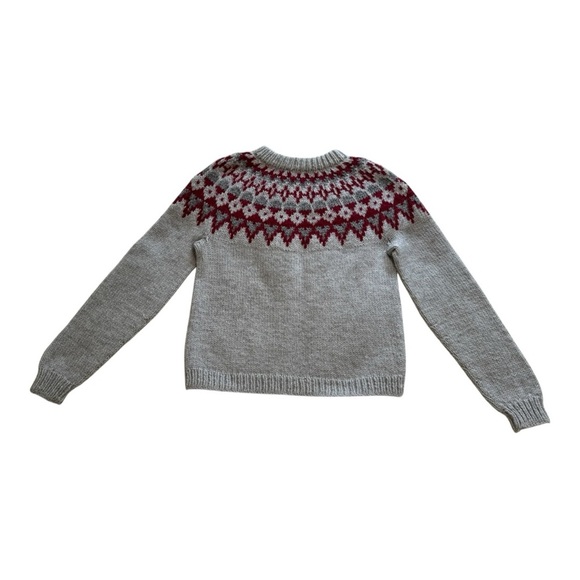 Handmade Knit Fair Isle Gray & Red Geometric Pattern Pullover Sweater - Size M - Picture 2 of 7